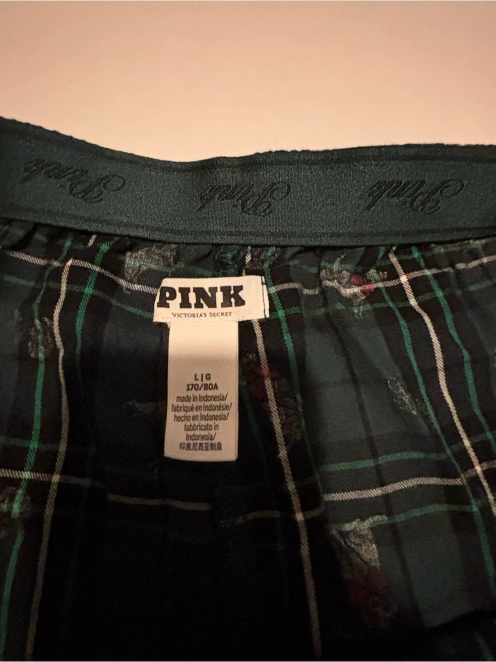Victoria's Secret PINK Green Plaid Boxer Shorts